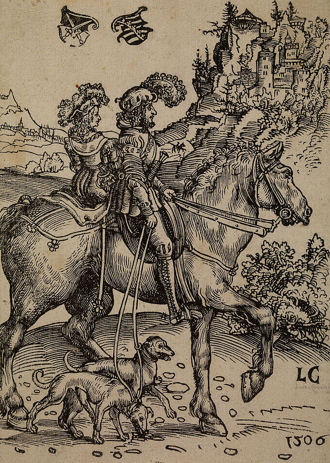 Lucas Cranach d. Ä.: Fürst mit seiner Dame reitend, 1506, Staatsbibliothek Bamberg, Foto: Gerald Raab